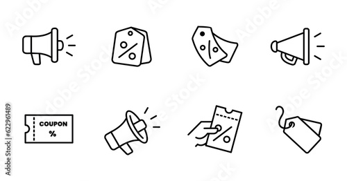 megaphone promotion tag icon collection discount voucher shopping special offer symbol illustration for market sale online commerce design vector