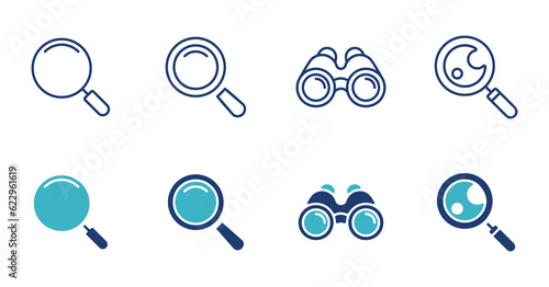 Fotografia magnifier search icon discovery sign set vector telescope binocular glasses vect