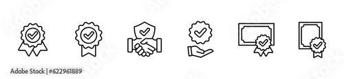 Fotografie, Obraz verification approved line icon set check mark agreement warranty badge confirma