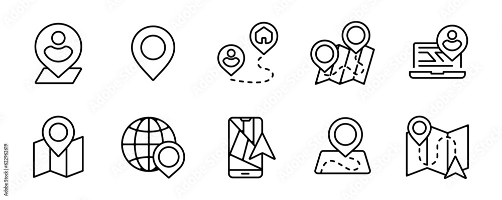 location line icon collection global map navigation pinpoint direction symbol illustration vector design