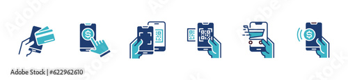quick payment with a smartphone mobile payment icon set vector qr code transfer money for finance business digital transaction symbol illustration for web and app