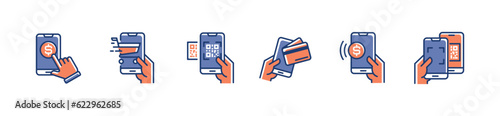 mobile payment icon set vector smartphone scan qr code for payment online shopping symbol illustration for web and app