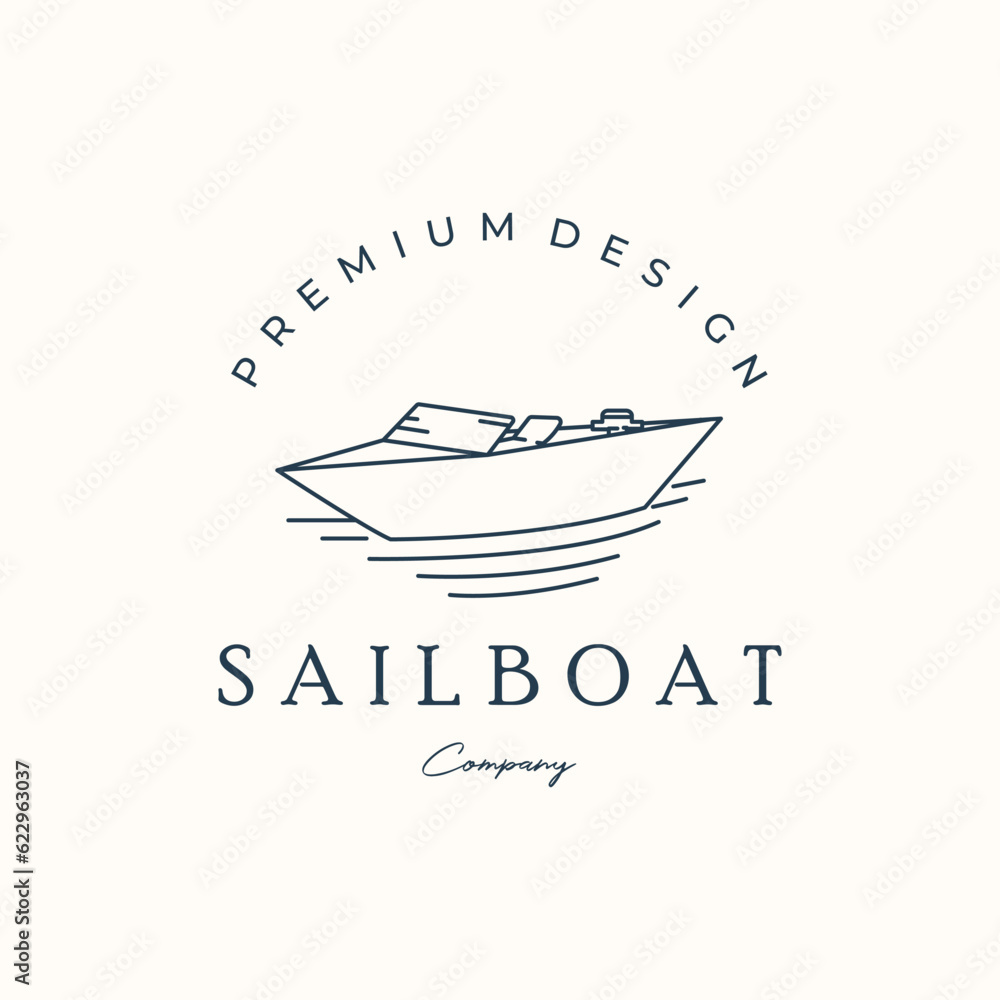 jet boat line art logo vector minimalist illustration design, boat jet