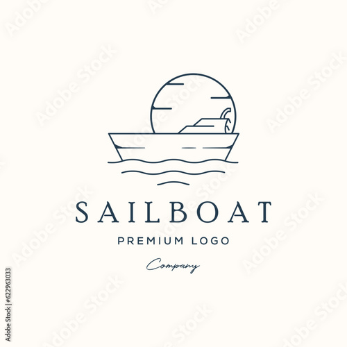 ship boat line art logo vector minimalist illustration design, sailing ship logo design