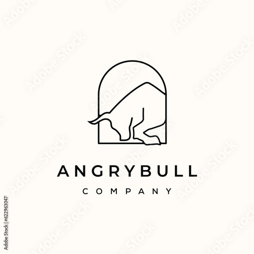 bull buffalo line art logo vector minimalist illustration design, angry bull symbol design