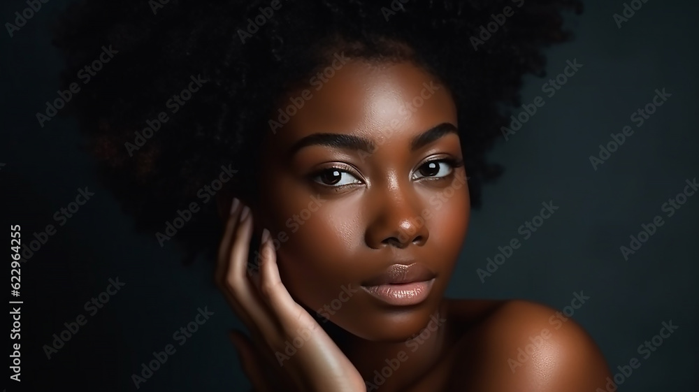 Beautiful African American woman with straight hair, Treatment, care and spa procedures Beautiful African American woman with straight hair, Treatment, care and spa procedures