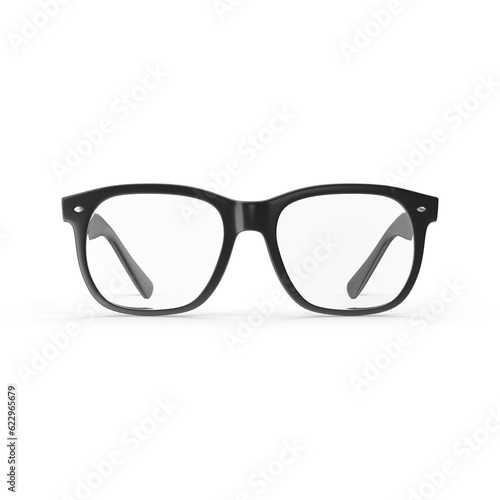 3d Eyeglasses with a black frame PNG isolated on white background.