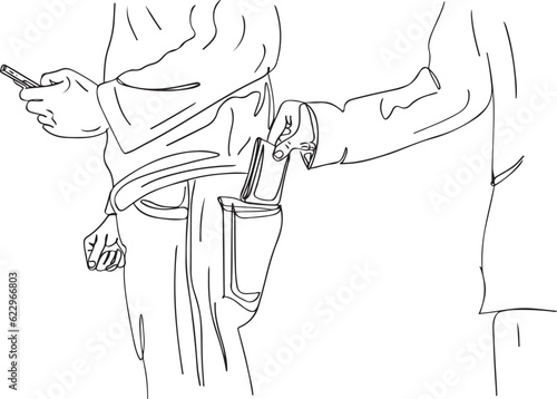 Cartoon Hand of Pickpocket Stealing Wallet: Continuous Outline, "Pickpocket in Action: Continuous Outline Cartoon Illustration, Illustrated Pickpocket Stealing Wallet