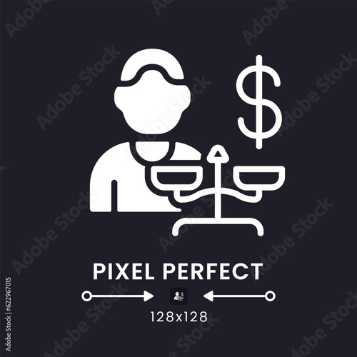 Behavioral economics white solid desktop icon. Decision making psychology. Nudge theory. Pixel perfect 128x128, outline 4px. Silhouette symbol for dark mode. Glyph pictogram. Vector isolated image