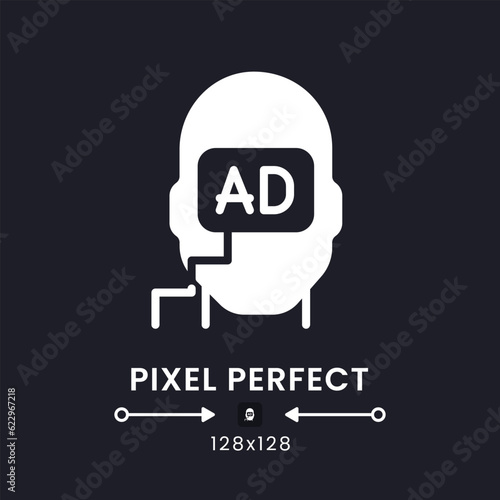 Subliminal advertising white solid desktop icon. Consumer behavior. Marketing message. Pixel perfect 128x128, outline 4px. Silhouette symbol for dark mode. Glyph pictogram. Vector isolated image