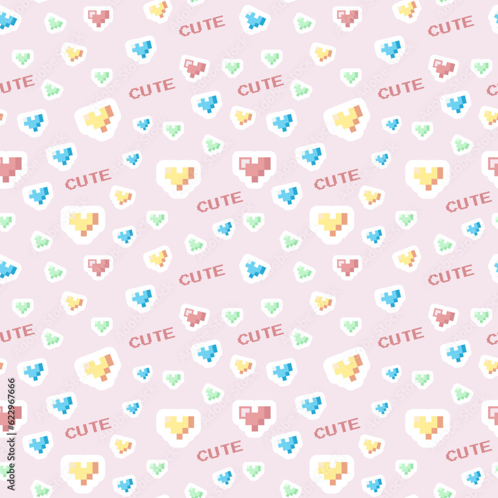 Cute vector hearts pattern in pixel art style Cute vector hearts pattern in pixel art style
