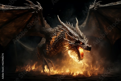 Fire breathing dragon monster. Generate Ai © nsit0108