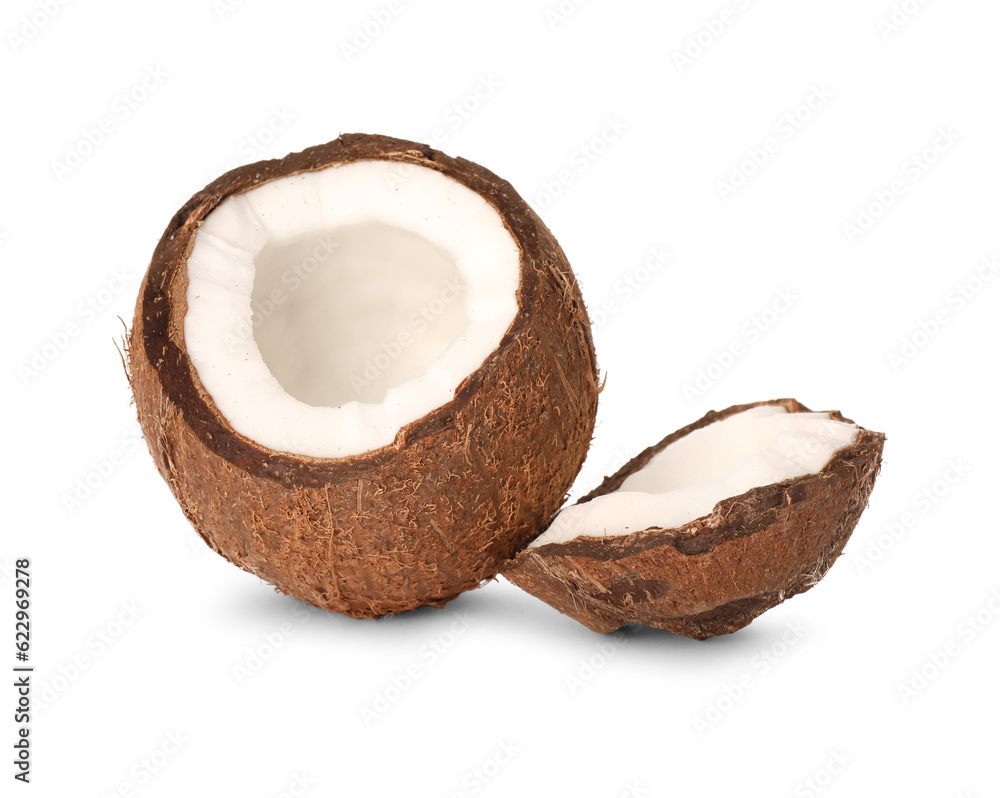 Fresh ripe coconut pieces on white background Fresh ripe coconut pieces on white background