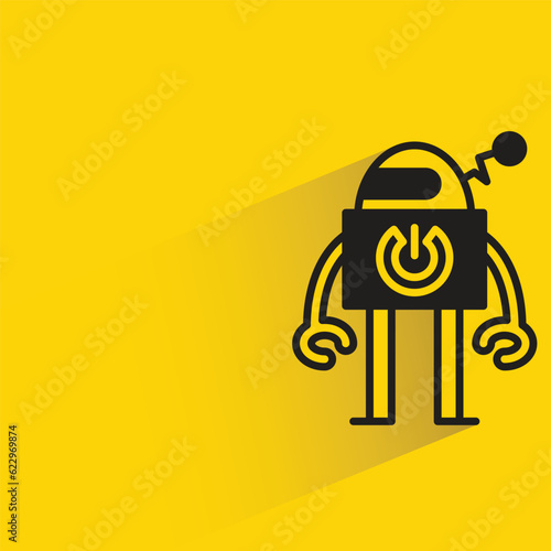 cute robot with shadow on yellow background