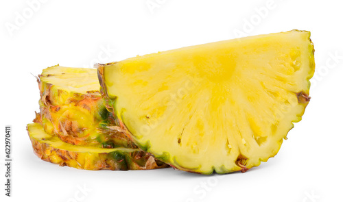 Slices of tasty ripe pineapple isolated on white