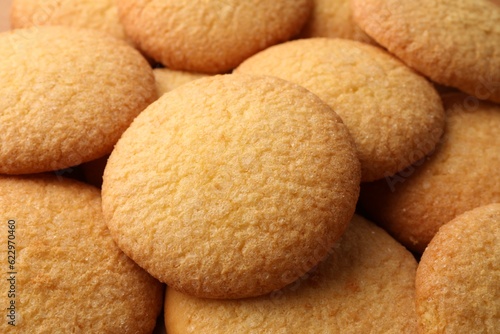 Delicious butter cookies as background, closeup view