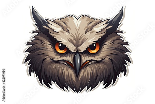 Design sticker of scary owl face © twilight mist