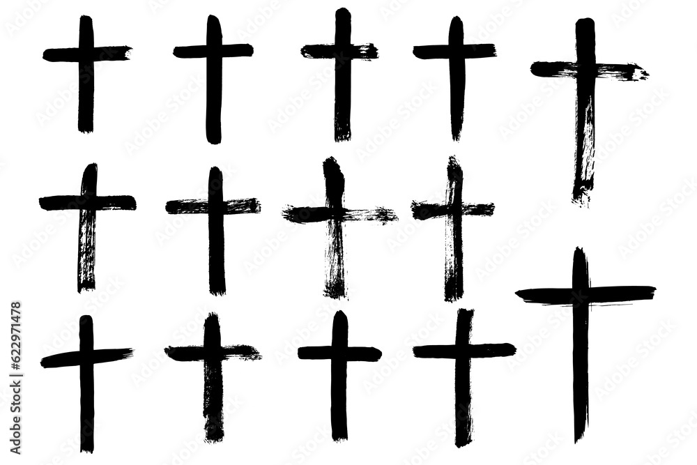 Vector hand drawn cross grunge brush stroke. Black paint, spray, splatter. Vector hand drawn cross grunge brush stroke. Black paint, spray, splatter.