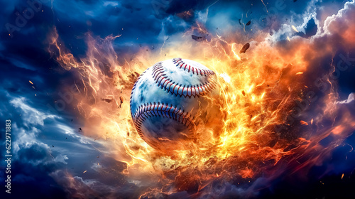 creative art baseball ball in a colorful explosion of fire energy and movement  sports performance  made with Generative AI