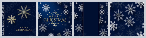 Dark Blue and Light Gold Christmas Card Template Designs Pattern and Greeting Card. Vector.