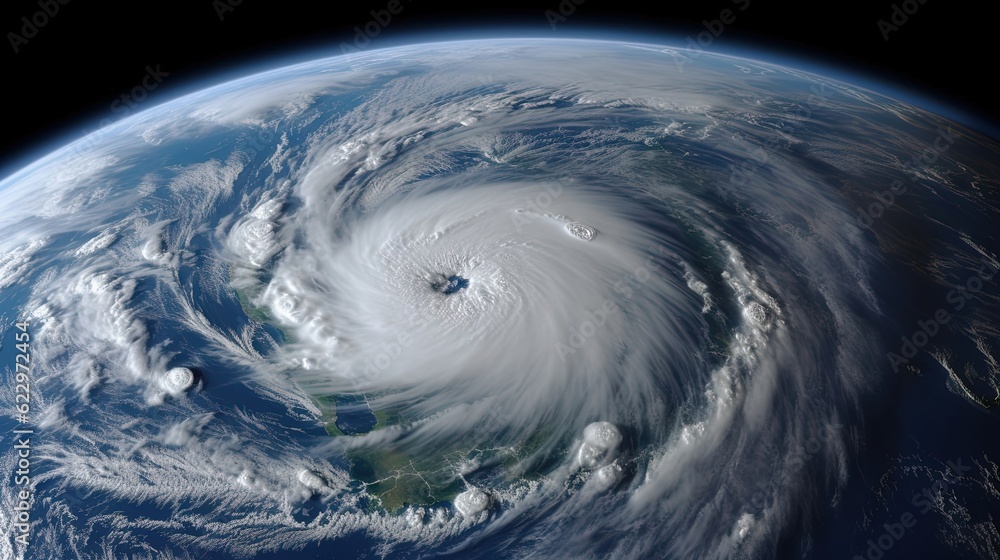 A view of a super typhoon over the ocean from space on Earth. Created with Generative Ai technology.