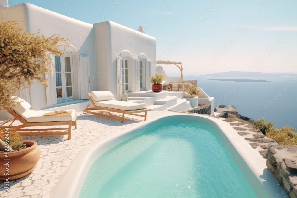 Luxurious modern villa in Santorini, complete with a pool and breathtaking sea views