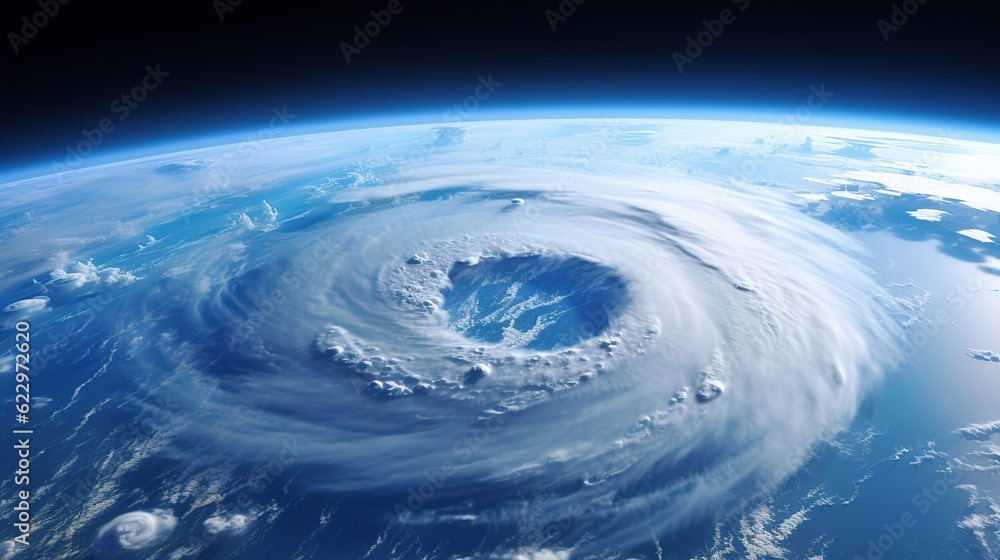 A view of a super typhoon over the ocean from space on Earth. Created with Generative Ai technology.