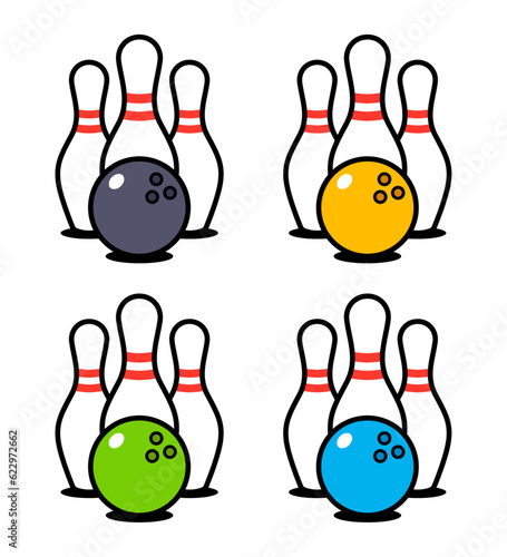 Bowling Ball and Pins Illustrations With Outline