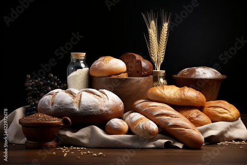  Different Bakery Products On Gray Background, Generative AI 