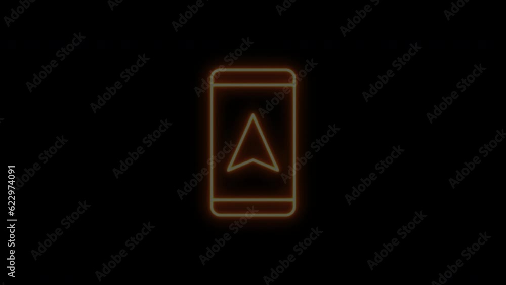 Smart phone GPS navigator animation, neon glow on black background Smart phone GPS navigator animation, neon glow on black background