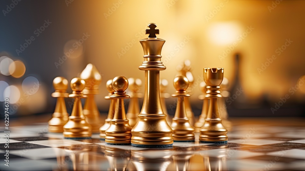 Gold chess on chess board game Gold chess on chess board game