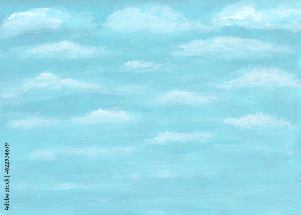 Fototapeta premium Watercolor painting nature background of soft blue sky on paper. Landscape. illustration for sky or cloudscape concept. copy space for the text. Hand painted texture style.