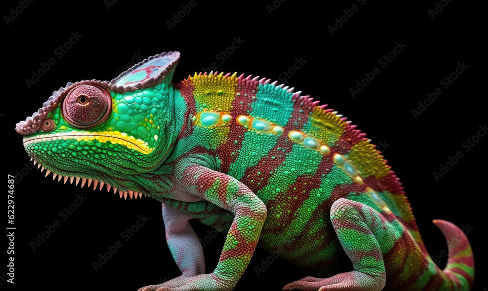 Fototapeta premium Vibrant World: A Kaleidoscope of Colorful Chameleons in their Natural Habitat GENERATIVE AI, AI GENERATIVA