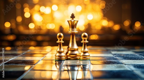 Gold chess on chess board game
