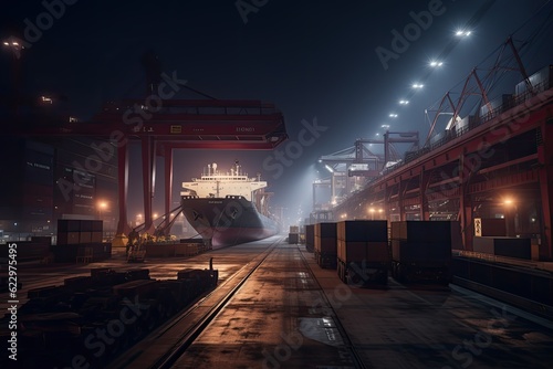 Port of cargo in operation. AI generative