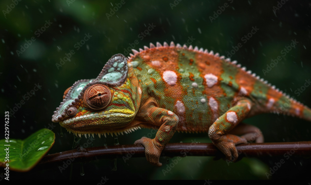 Obraz premium Vibrant World: A Kaleidoscope of Colorful Chameleons in their Natural Habitat GENERATIVE AI, AI GENERATIVA