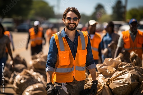 Portrait of smiling male worker standing on street during obstacle course at warehouse