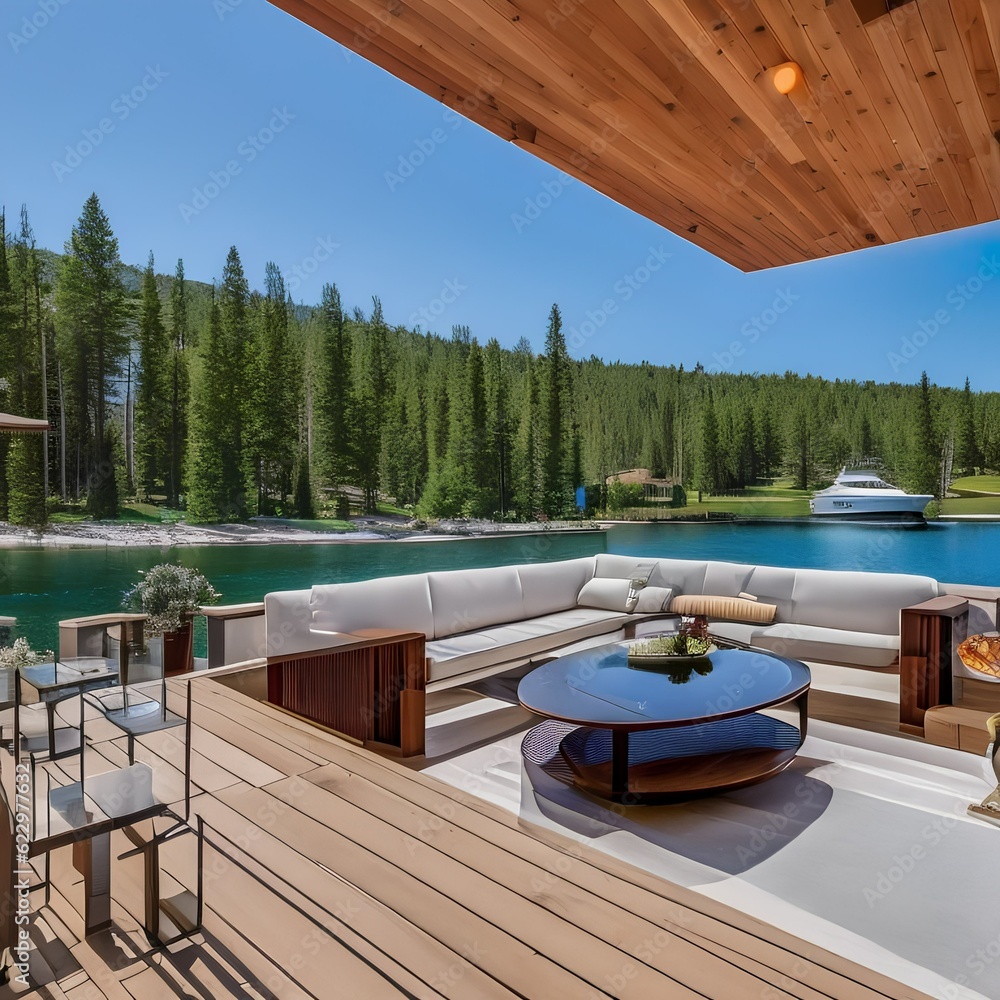 171 A luxurious lakeside mansion with expansive windows, a private ...