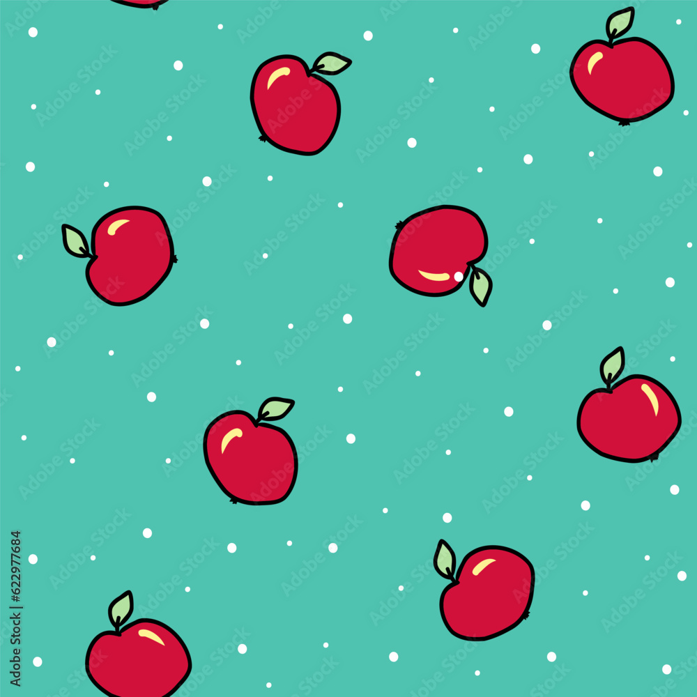 Summer seamless pattern with red apple silhouette in doodle style, tasty hand drawn fruits,print for cover, fabric,textile, paper design, garden accessories and kitchen interior decoration background Summer seamless pattern with red apple silhouette in doodle style, tasty hand drawn fruits,print for cover, fabric,textile, paper design, garden accessories and kitchen interior decoration background