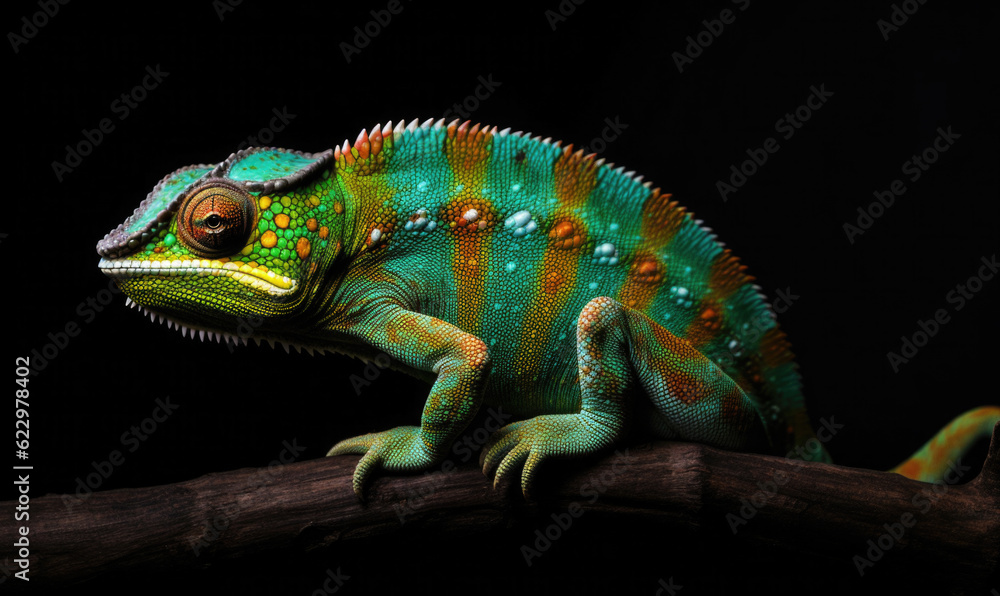 Obraz premium Vibrant World: A Kaleidoscope of Colorful Chameleons in their Natural Habitat GENERATIVE AI, AI GENERATIVA