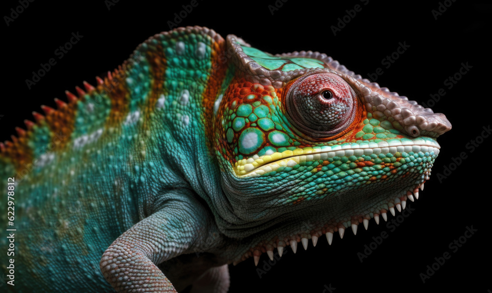 Obraz premium Vibrant World: A Kaleidoscope of Colorful Chameleons in their Natural Habitat GENERATIVE AI, AI GENERATIVA