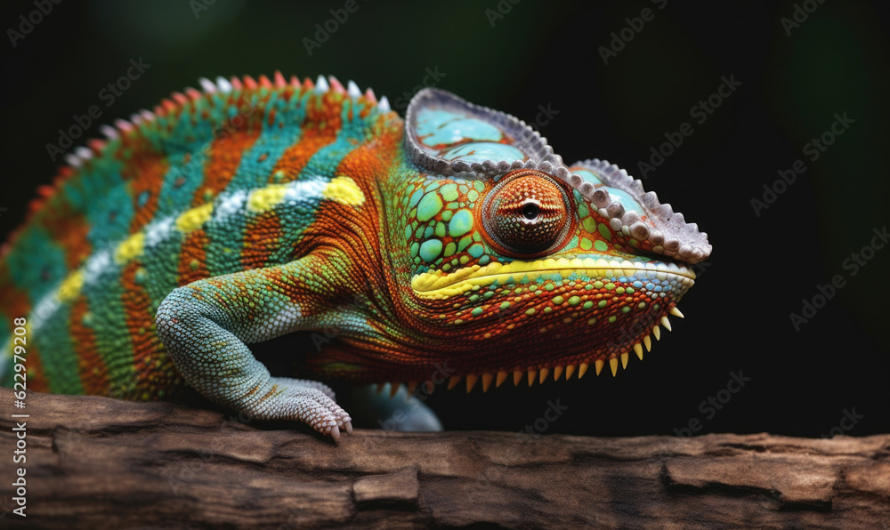Obraz premium Vibrant World: A Kaleidoscope of Colorful Chameleons in their Natural Habitat GENERATIVE AI, AI GENERATIVA