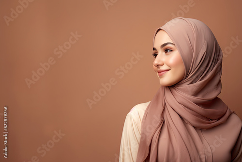 Muslim woman with hijab with copy space