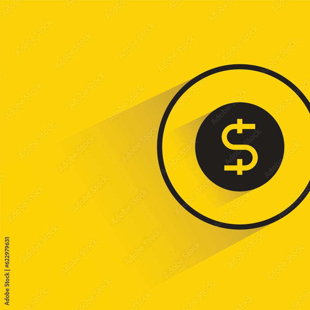 Fototapeta premium dollar coin with shadow on yellow background