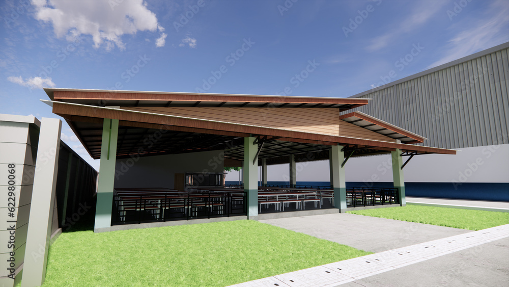 Obraz premium 3D rendering centeen building architecture design and construction