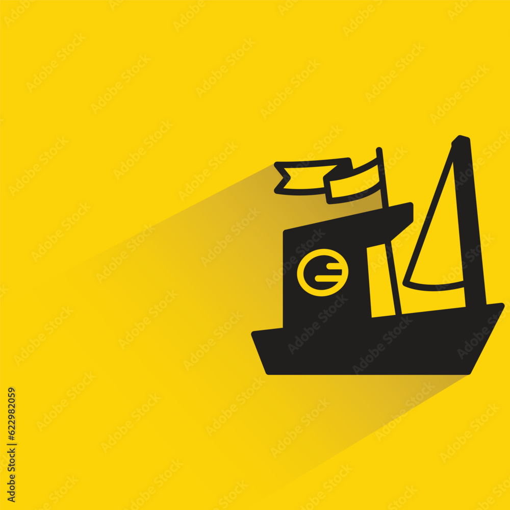 sailing ship with shadow on yellow background