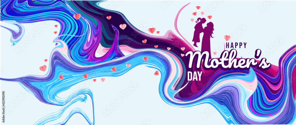 Happy Mother's Day background typography, Calligraphy text vector design, with flower, love, greeting card, for mommy celebration card. Vector Illustration. 