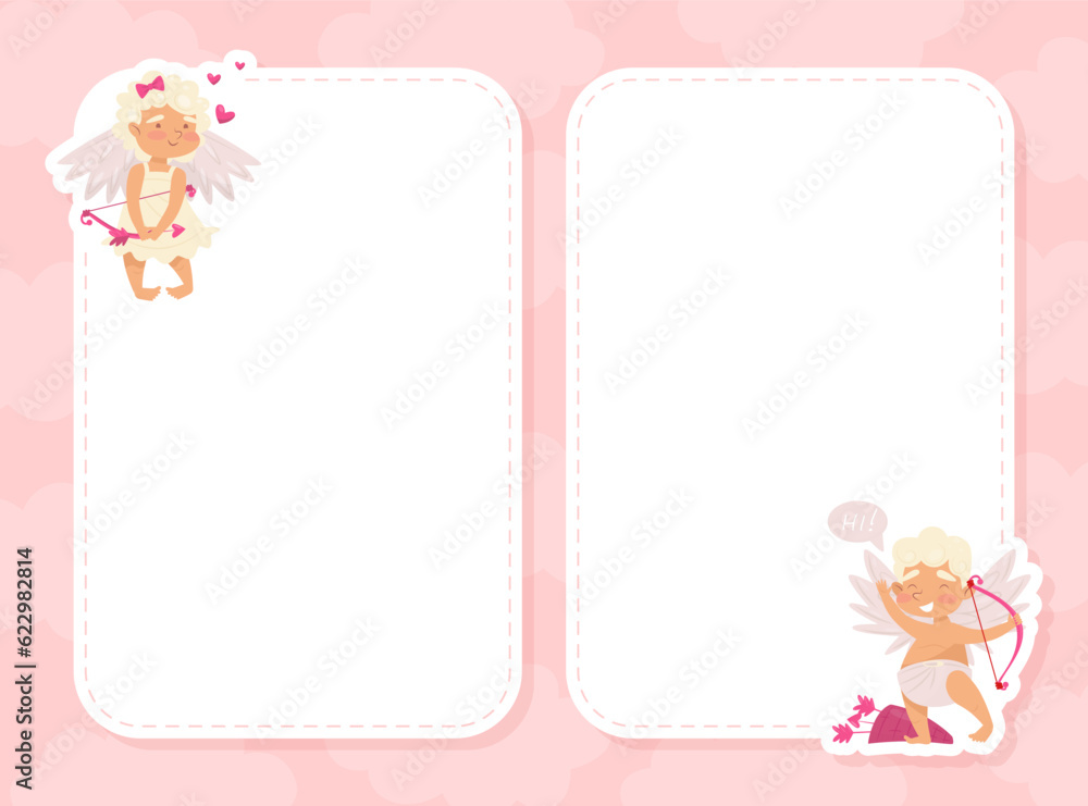 Cute Angel Cupid at Empty White Card Vector Template Cute Angel Cupid at Empty White Card Vector Template