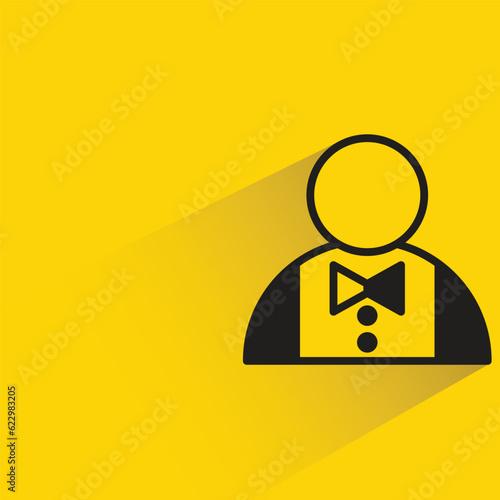 waitress with shadow on yellow background