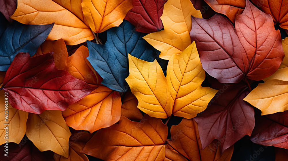 autumn background pattern featuring a tapestry of falling leaves, ai generative